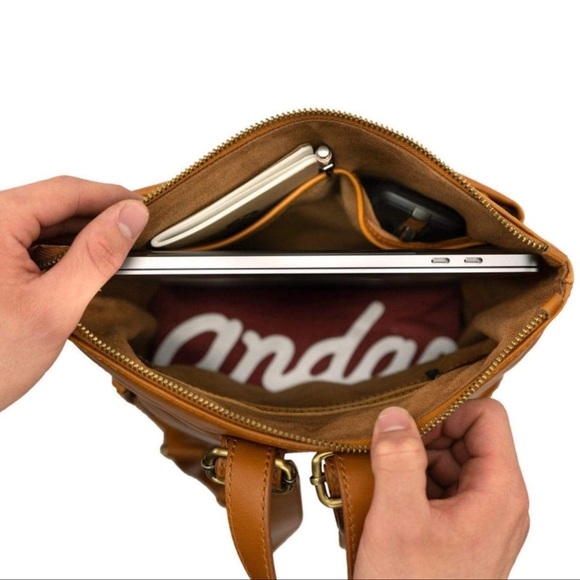 ANDAR The Addison Leather Backpack Purse Bag Full Size Camel Tan Brown - Picture 2 of 11